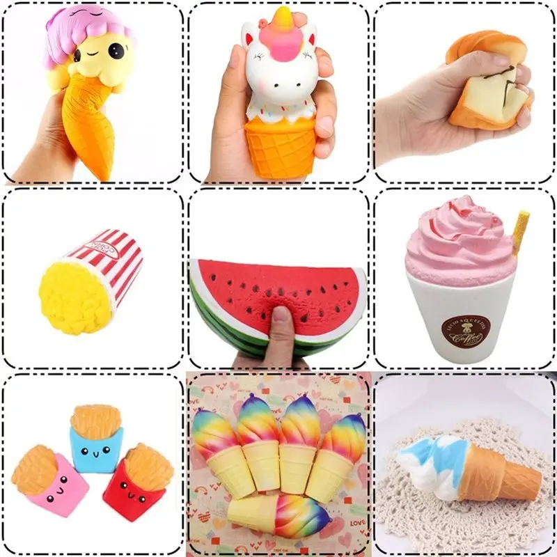Jumbo мягкими мороженое улыбка арбуз хлеб Kawaii Squishies замедлить рост мягкий Squeeze
