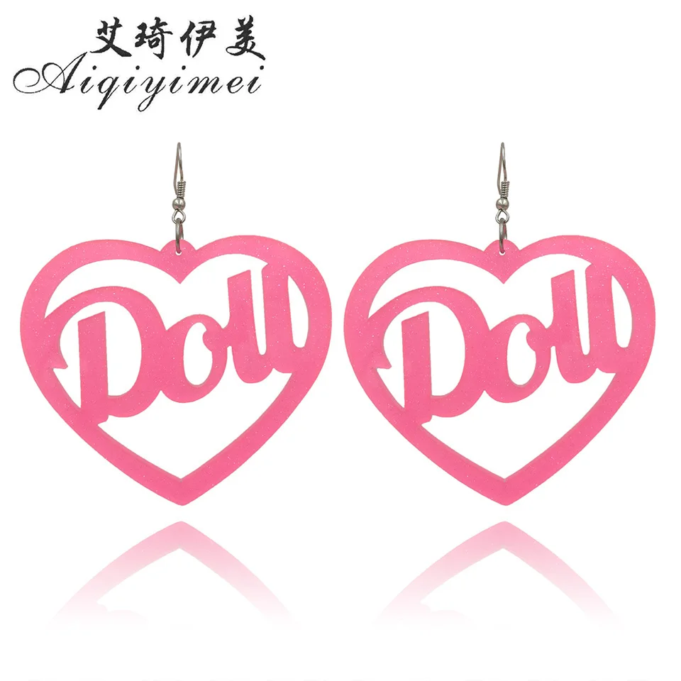 

Fashion heart-shaped Creative Doll Letter fluorescent earrings hip-hop Acrylic earrings for women 2016 Nightclub Bar Jewelry
