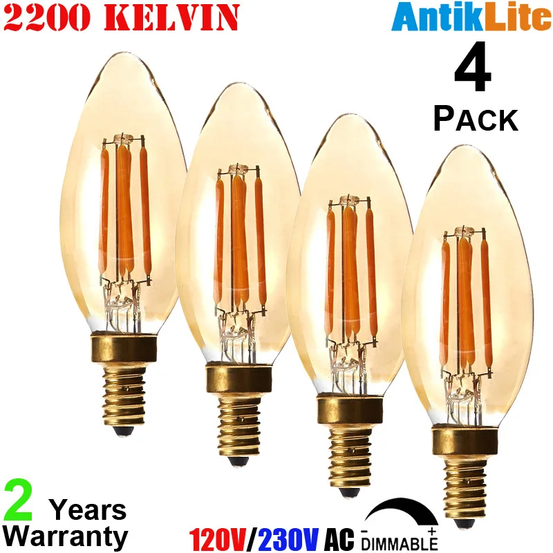 2200K Amber Glass Small Edison Screw C35 E14 Thread LED Chandelier