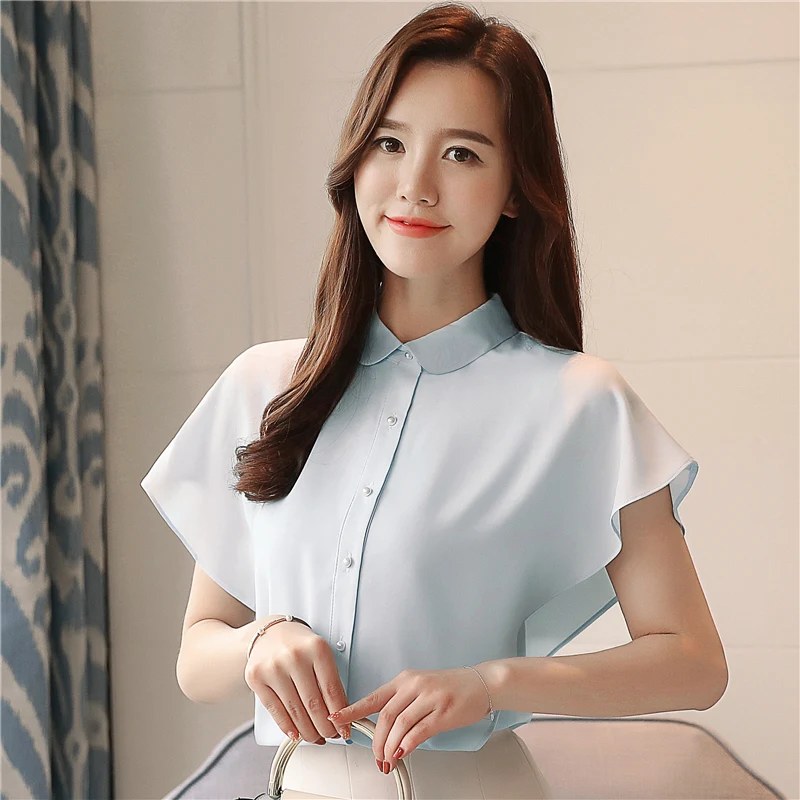 

Fashion Summer top Chiffon blouse Blusas Women Shirts elegant Bat sleeve Office ruffle Blouses womens tops and blouses