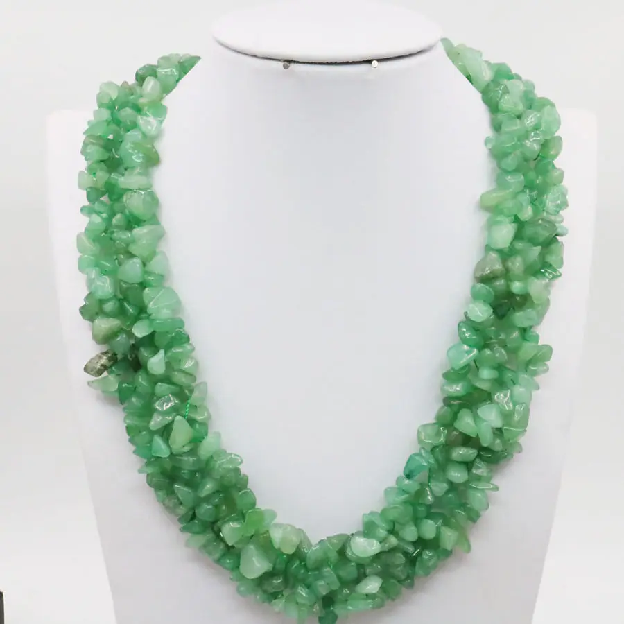 Нерегулярные зеленый авантюрин кристалл 3 ряда ожерелье цепь ювелирных изделий вечерние свадебные подарки 18 дюймов камень