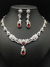 2017 NEW FASHION,Retro microinlay Flower vine red zircon bride necklace earring set,wedding bride party dress banquet jewelry