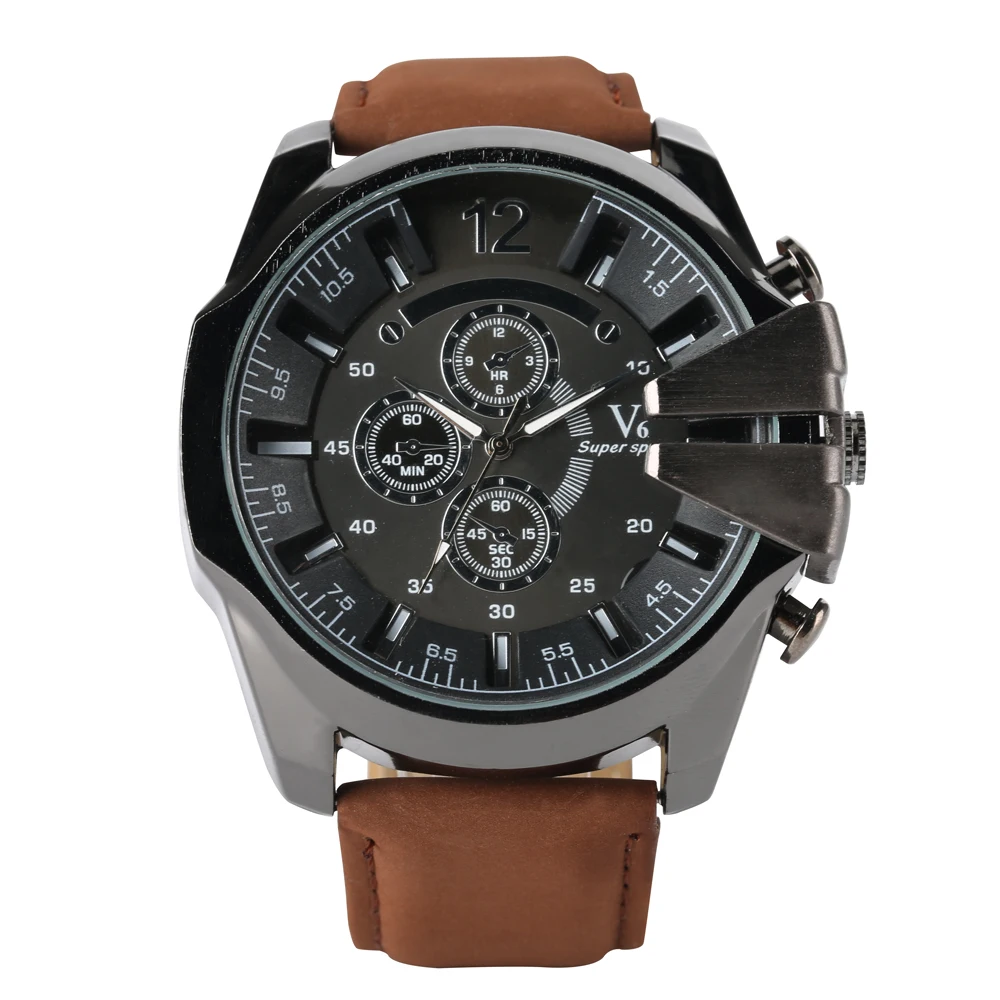 

Casual Quartz Watch Man Male Boy Timer Function Brown or Black Leather Simple Fashion Design A Sign of Successful Clock Relogio