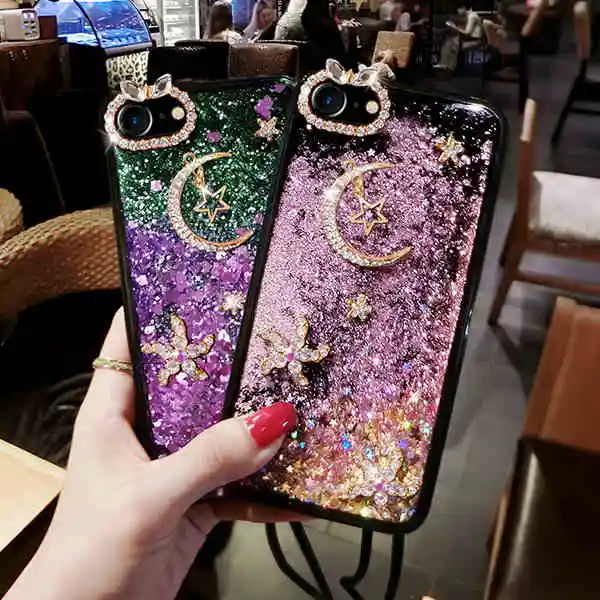 Чехол для телефона Huawei Honor 6 6X 7X 8X 7A 7C 8 9 9lite 10 V10 Heart Stars Glitter Dynamic Liquid Quicksand |