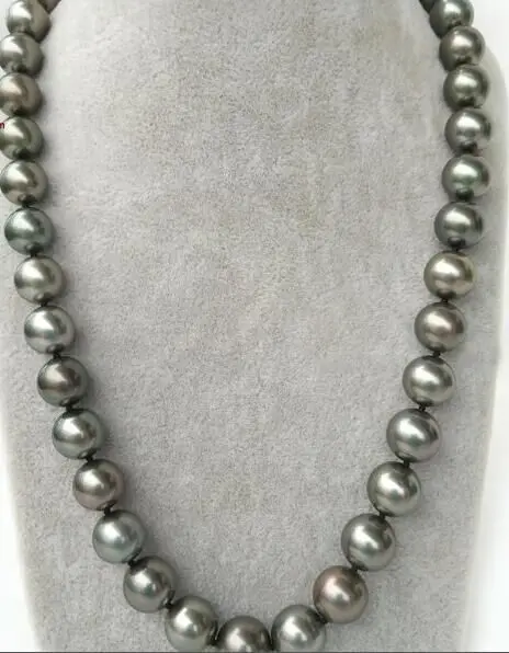 

HUGE 18"12-14MM NATURAL TAHITIAN GENUINE BLACK ROUND PEARL NECKLACE 14K