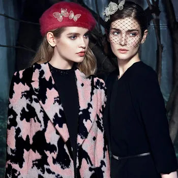 

French cow pattern knitted wool ultra-light puff felt knitted wool fabric autumn and winter dress skirt jacket