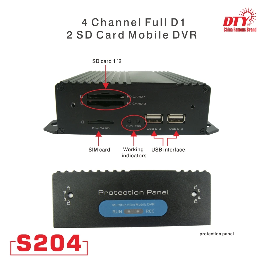 DTY S204 4GW (4 г + WiFi GPS) прочный 4ch H.264 Dual SD Card 4 GPS Wi Fi Мобильный видеорегистратор с