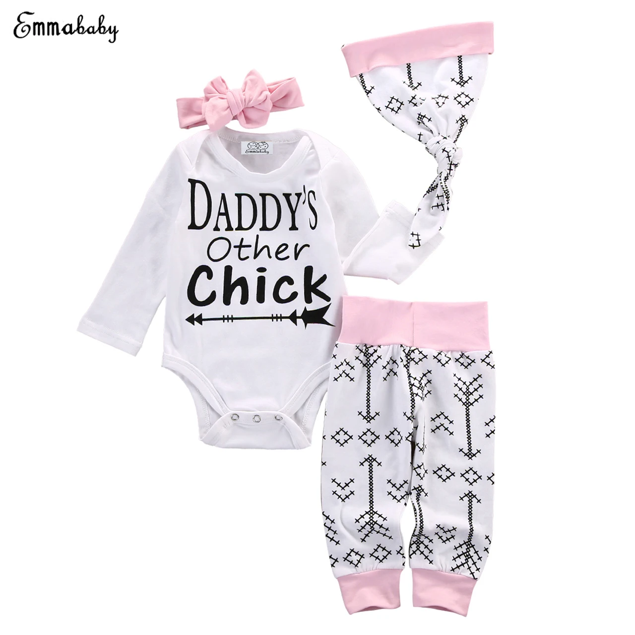 Emmababy Toddler Infant Baby Girls Pink Romper+Long Pants Legging Hat