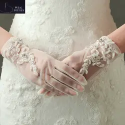 Высокое качество; для свадьбы Прихватки для мангала Кружево аппликации Бусины со стразами короткие пальцы Свадебные перчатки Свадебные