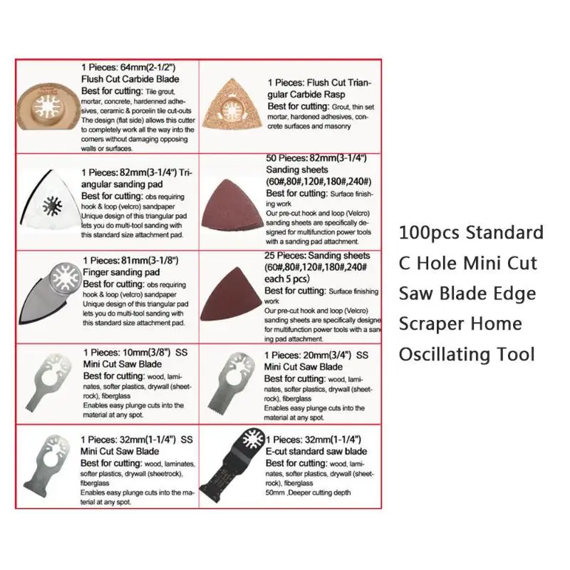 100 шт./компл. C отверстие мини пильное полотно край скребок домашний DIY Осциллирующий Инструмент