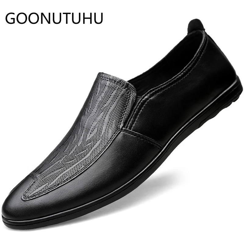 

2019 new fashion men's shoes casual genuine leather loafers male brown & black slip on shoe man driving shoes for men size 37-46