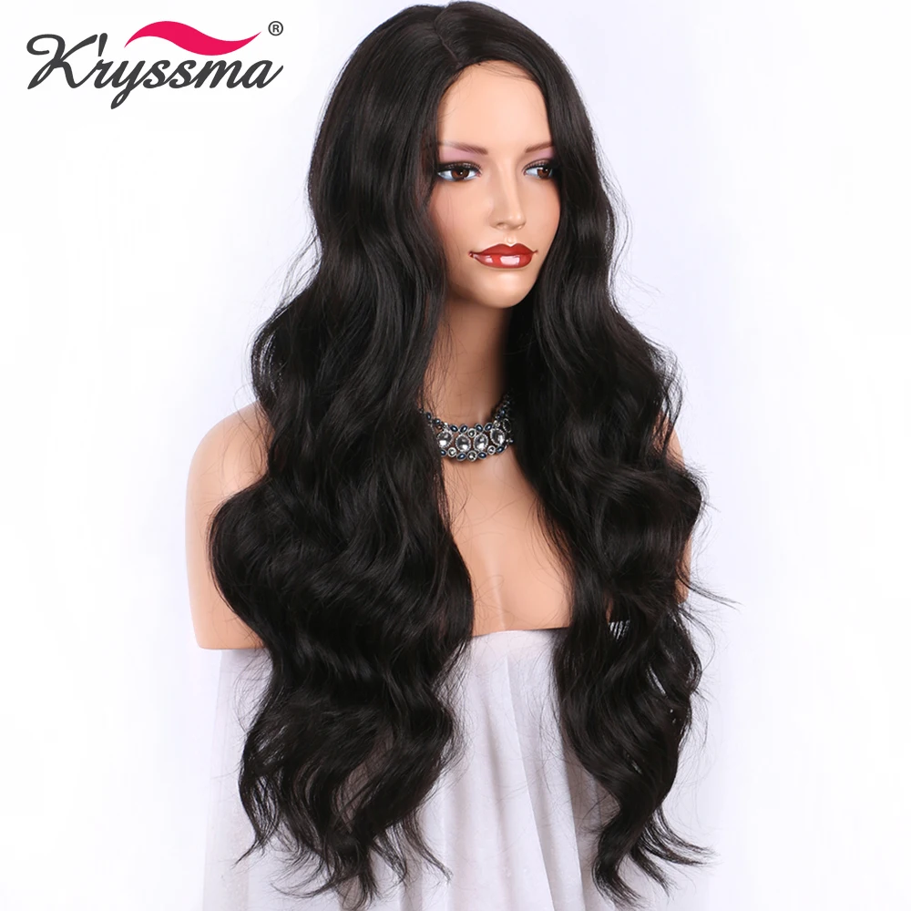 

Long Wavy Wig Darkest Brown Synthetic Wig #2 Color Full Machine Made Wigs for Women 24Inch 130 Density Right Part Heat OK Fiber