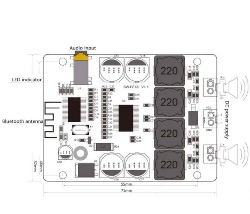 Lusya TPA3118 Bluetooth 4,2 цифровой усилитель доска 30 Вт+ 30 Вт стерео аудио усилитель 3,5 мм AUX аудио вход для динамиков DC8-26V D3-001