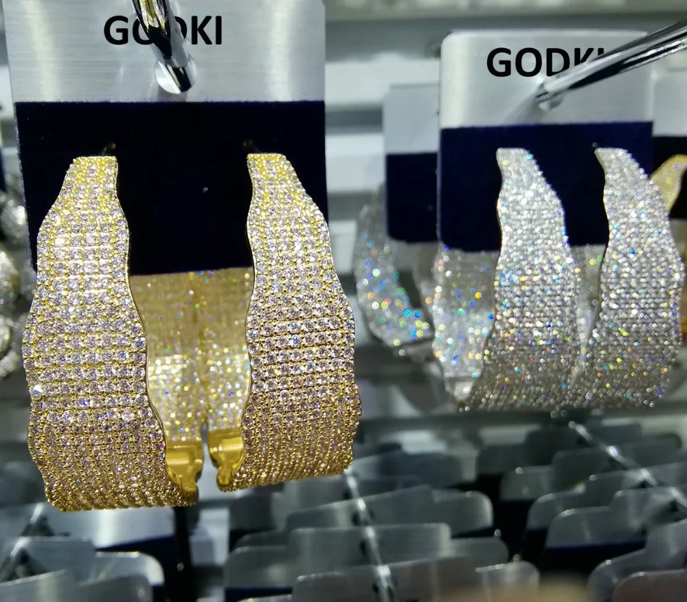Женские крупные серьги кольца GODKI роскошные с геометрическим фианитом свадебные
