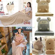 2 in 1 Cute Cartoon Velvet Plush Faux Flannel Fleece Blanket Seat Car Cushion Nap Pillow Travel Air/Sofa Cover Throws Hand Warm