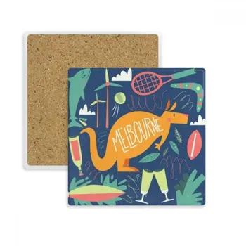 

Melbourne Australia Kangaroo Tennis Surfing Square Coaster Cup Mug Holder Absorbent Stone for Drinks 2pcs Gift