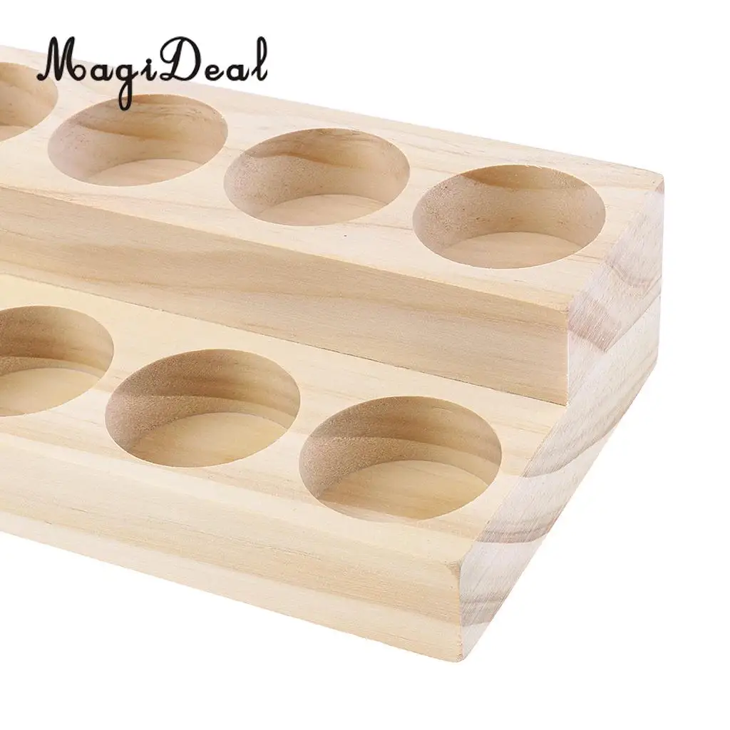 Handmade Wood Essential Oils Display Rack 12 Holes Stand Holder with 6 Refillable Empty Amber Glass Bottles Containers