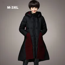 XXL XXXL Плюс Размер Thicking Теплая Зима Куртка Женщин 2016 Новая Мода Лоскутная Свободные Негабаритных Зима Утка Вниз Пальто Женщин