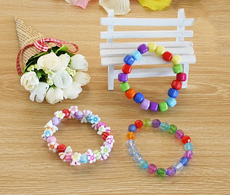 Hot DIY Bracelet Plastic Acrylic Bead Kit Accessories Girl Toys Mixed Kids  Beads with Box, Beads for Children BDH017