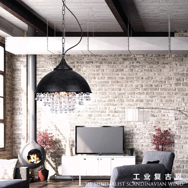 Vintage Lamp Hanging Pendant Lighting Metal Single Vintage Lamp Hanging Pendant Lighting Metal Single Kitchen Island Black Crystal Light