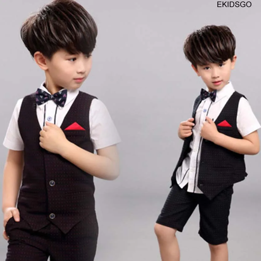 

2018 New Fashion Boys Blazers Suit for Weddings Vest+Blouse+Pants 3 pieces/set Kids Cotton Clothes Boys Blazers Sets EB181