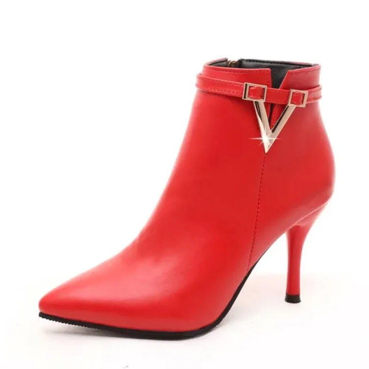 red short heel boots