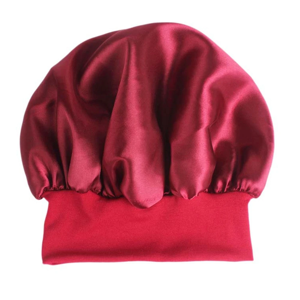 58 см, одноцветная Женская атласная шапочка для ухода за длинными волосами, шапка для ночного сна, шелковая шапочка для головы, Регулируемая Шапочка для душа, вязаная шапка