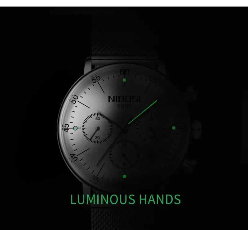 NIBOSI Men's Casual Fashion Pure Steel Mesh Belt Watch High-end Luxury Luminous Waterproof Watch European And American Style (7)