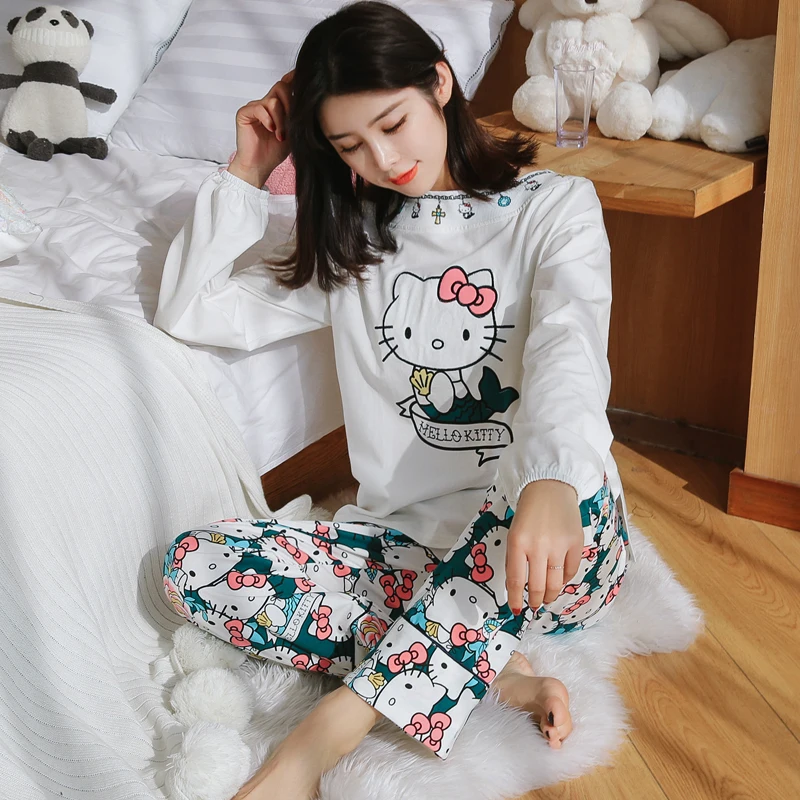 Pijama de de invierno Sping para mujer pijama de manga larga Hello Sweet 2 unidades conjunto Casual mujer pulóver pijama conjunto - AliExpress