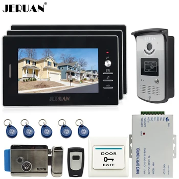 

JERUAN 7`` LCD Screen Video DoorPhone Intercom System 3 Monitors +700TVL RFID Access COMS Camera+ E-lock In Stock for 3 house