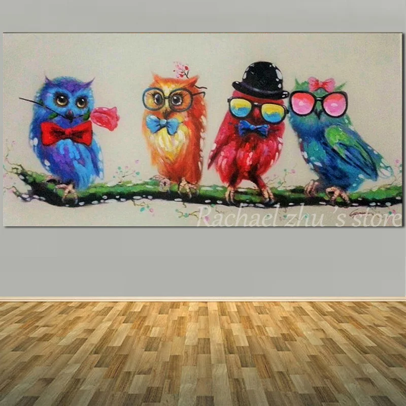 

Large Size Hand Painted Abstract philosopher Loverly Owl Oil Painting On Canvas Animal Art Wall Picture Living Room Home Decor