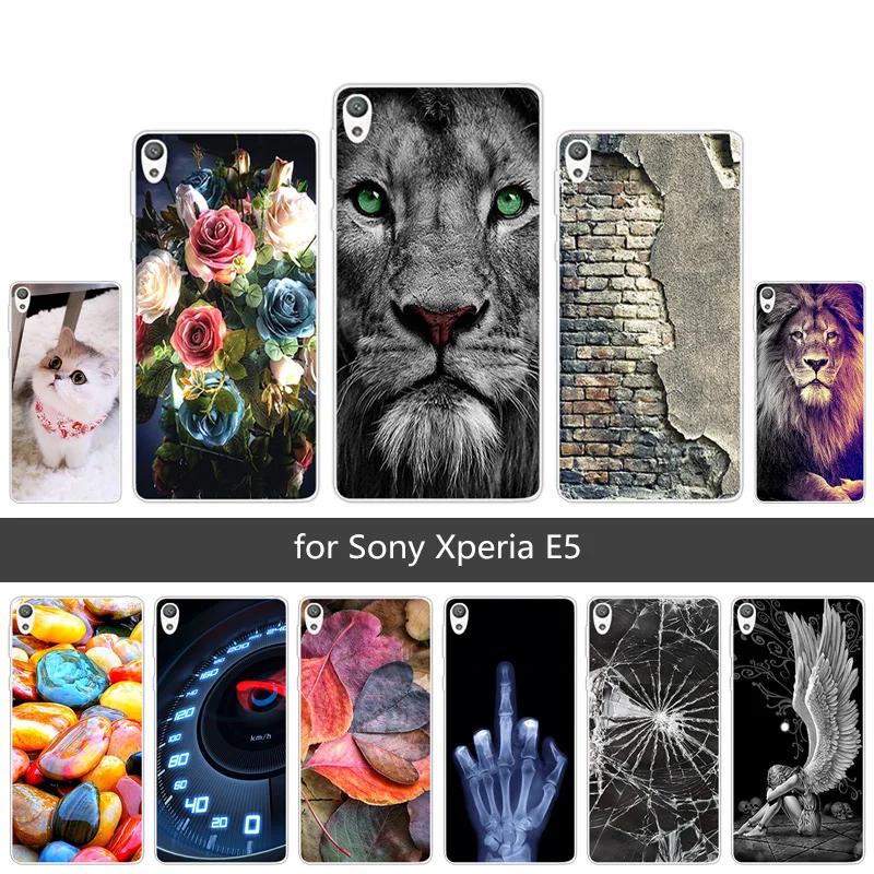 

5.0" for Sony Xperia E5 Dog Cat Phone Case Transparent TPU Soft Silicone Fundas for Sony E 5 F3311 F3313 Protection Back Cover