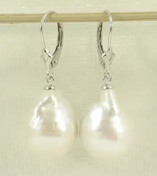 

noble jewelry White Nucleated Baroque Cultured Pearls Dangle Earring 925silver