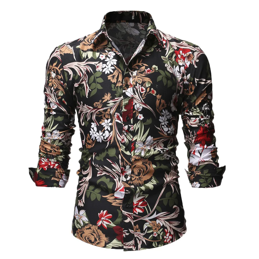 2019 Flower Shirt Men New Style Casual Slim Summer Fashion Long Sleeve ...