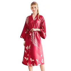 2019 женский халат Шелковая пижама Femme Sleep Lounge халат подружки невесты Цветочные женские халаты повседневные ночные рубашки Pijama Mujer