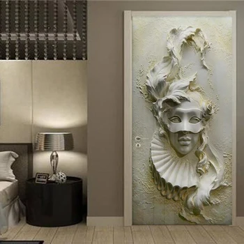 

Self-Adhesive Door Sticker European Style Stereo Mask Figure Wallpaper Living Room Bedroom Creative DIY Stickers PVC Waterproof