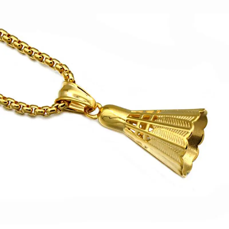 3D Badminton Necklace Sports Pendant Gold Color