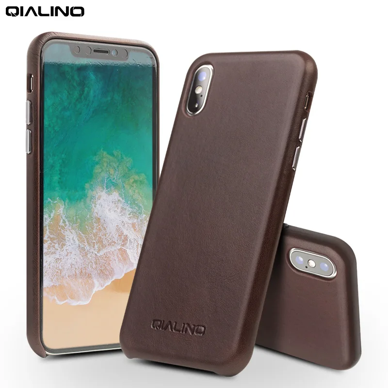 QIALINO чехол из натуральной кожи для телефона Apple для iPhone X роскошный бизнес стиль ультра тонкий задняя крышка для iPhone XS для 5,8 дюймов - Цвет: Dark Brown