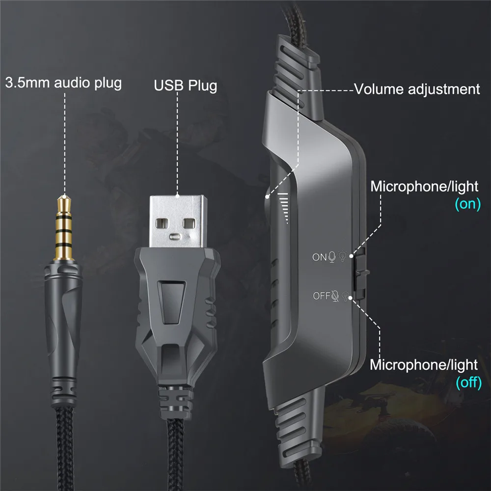 ONIKUMA K6 Gaming Headset casque Stereo Game Headphones Earphone with Microphone RGB LED light for Computer PC PS4 Gamer (10)