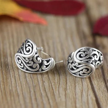 

KJJEAXCMY fine jewelry S925 standard sterling silver jewelry wholesale new lady scrub Xiang Yun personalized retro ear buckle
