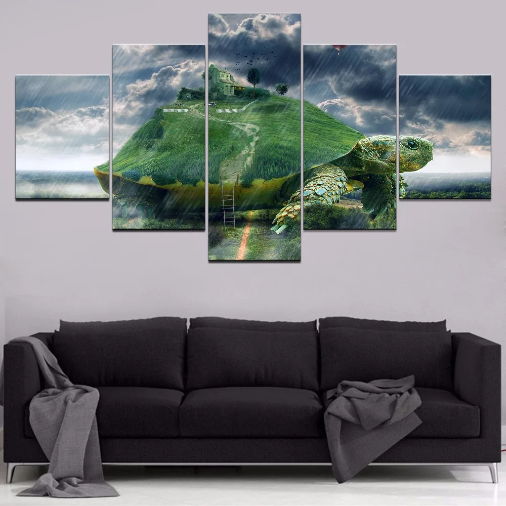 

Artistic Abstract Psychedelic Turtle Home Decor Modern Wall Decor Canvas Painting Canvas Room 5 Piece Animal Paintings Wall Art