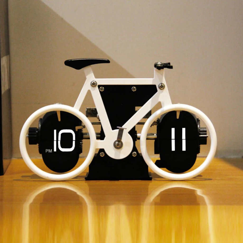 Modern Page Turning Bicycle Desk Clock Decoration Office Shelf Clock Home Decorative Artwork Tabletop Decor For Kids Children 