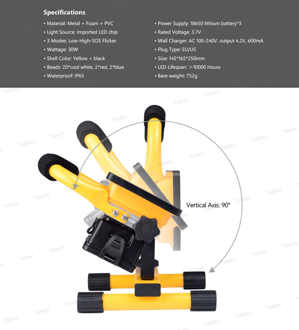 TSLEEN Светодиодный прожектор светильник 18650 Батарея 24 светодиодный s потолочные светильник IP65 Водонепроницаемый 100-240V Светодиодный точечный светильник светодиодный уличный светильник ing садовая лампа
