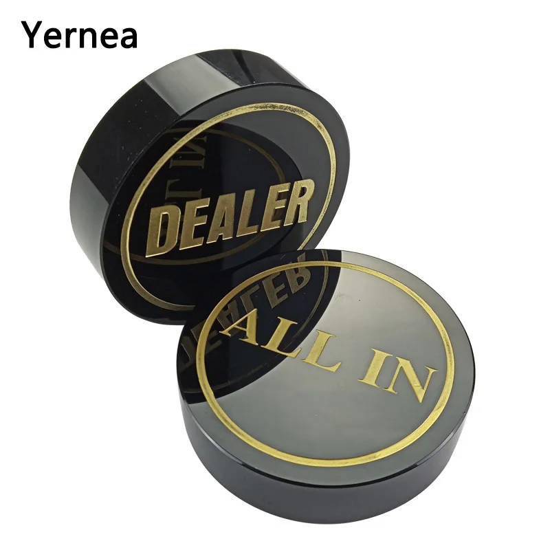 Yernea High-quality Texas Poker Chips Dealer Black Crystal All In Baccarat Dealer Button  Gold Word Poker Accessories