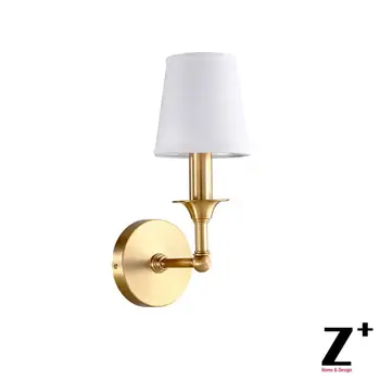 

New Classical Quality Brass Linen Lampshade Vintage Country Style Bedroom Hotel Vintage Golden Color Wall lamp