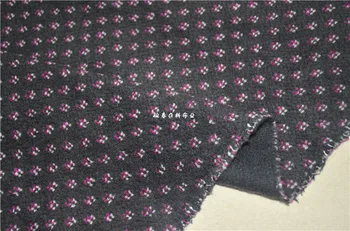 

Free ship 80% wool content cashmere fabric dark gray background with rose dot weaved 59" width by 1 meter 59" wide