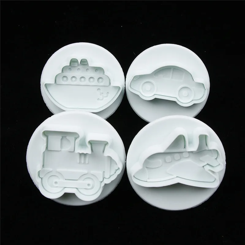 

4pcs Plunger Fondant Cutter Cake Tools Cookie Biscuit Cake Mold Mould Craft DIY 3D Sugarcraft Cake Decorating Tools Flower Set