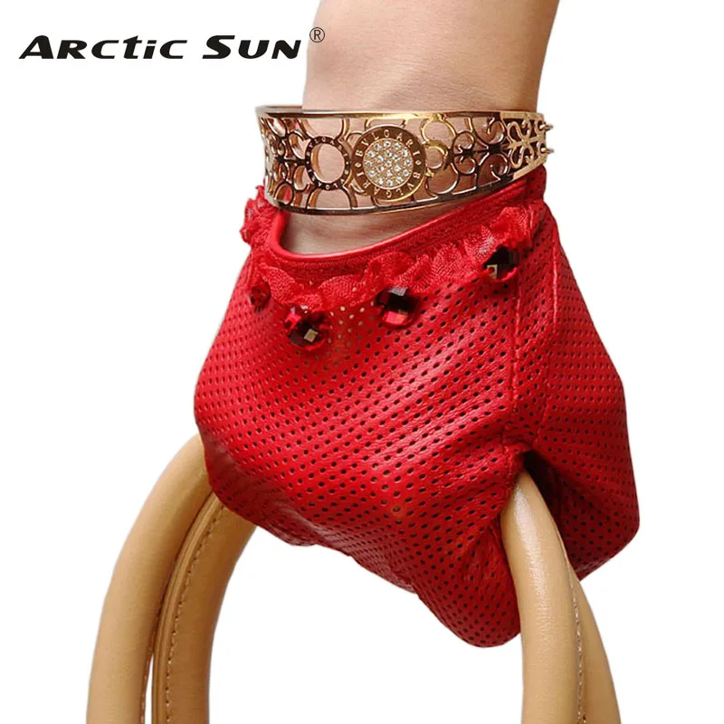 L006N01 RED wrist leather gloves New Fashion Style Cute Winter Gloves for women lambskin gloves lady driving gloves