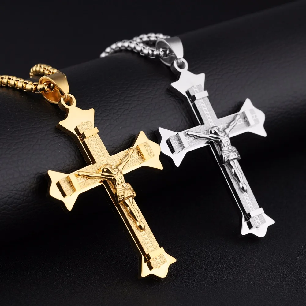 

High Quality Vintage Fashion Jewelry Cool Men Necklace Titanium Steel 2 Colors Cross Pendant Necklaces For Women Chain Necklace