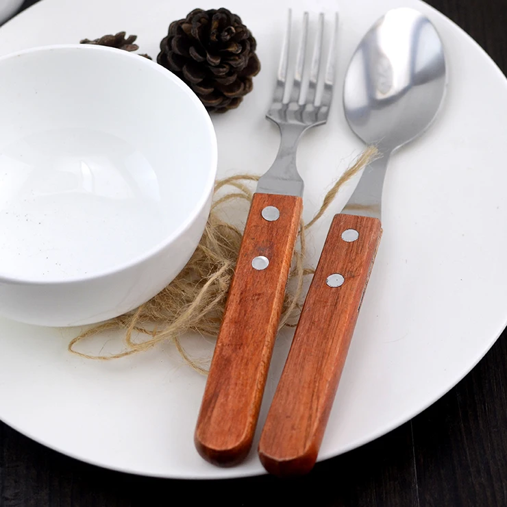 Шикарный набор посуды с деревянной ручкой из нержавеющей стали, черный нож с палисандровой рукоятью, вилка, столовые приборы, Европейский Западный набор еды, 3 шт